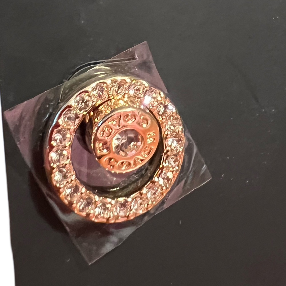 Coach NWT Stunning Open Circle Halo Rose Gold Rhinestone Stud Earrings (J146) - Picture 3 of 5